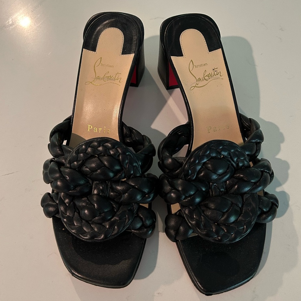 Christian Louboutin Size 7 Marmela Black Braided Slides